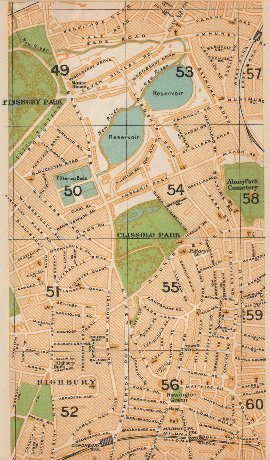 LONDON N. Finsbury Park Highbury Canonbury Manor House Stamford Hill 1927 map